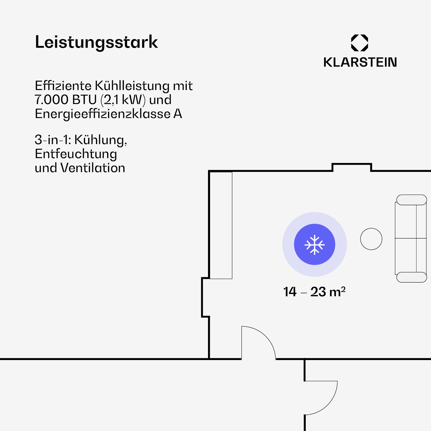 Klarstein Pure Blizzard 3 2G mobiles Klimagerät 7000 BTU 50dB Energieklasse A – Bild 3