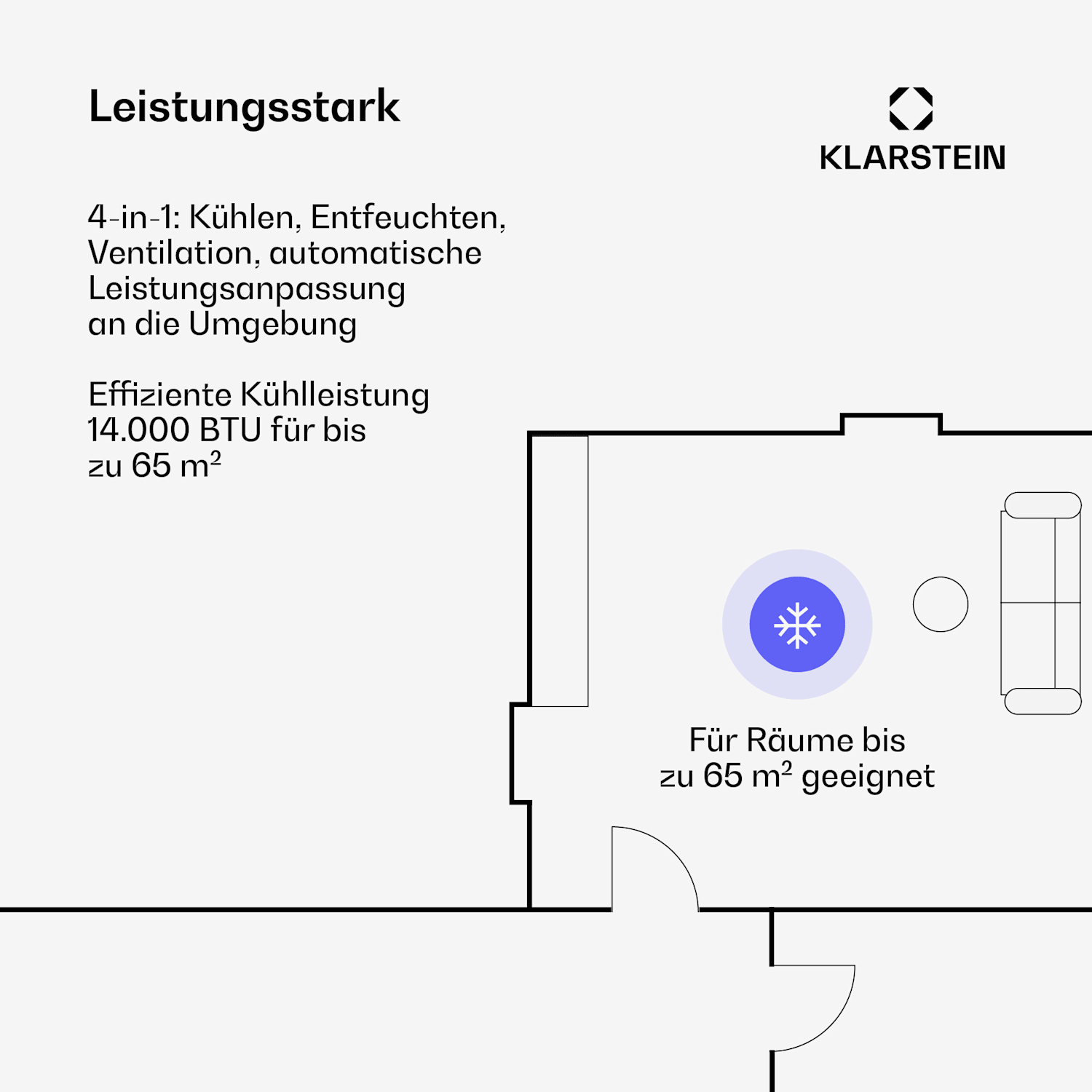 Klarstein AireLux Smart 14000 BTU Mobile Klimaanlage R290 App 65m² Dunkelgrau – Bild 3