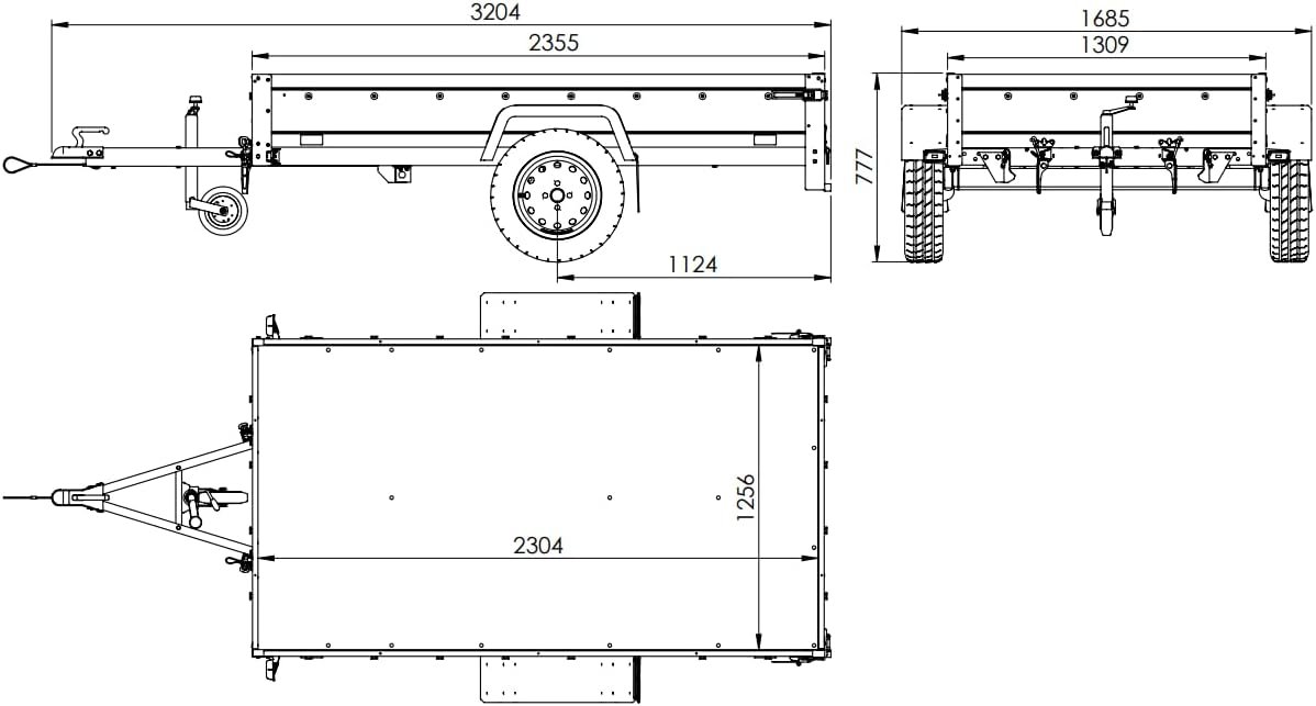 UNITRAILER Garden Trailer 230 KIPP – Anhänger mit Stützrad, 110 cm Hochplane & Hochspriegel, 2304×1256 mm, 750 kg zGG – Bild 3