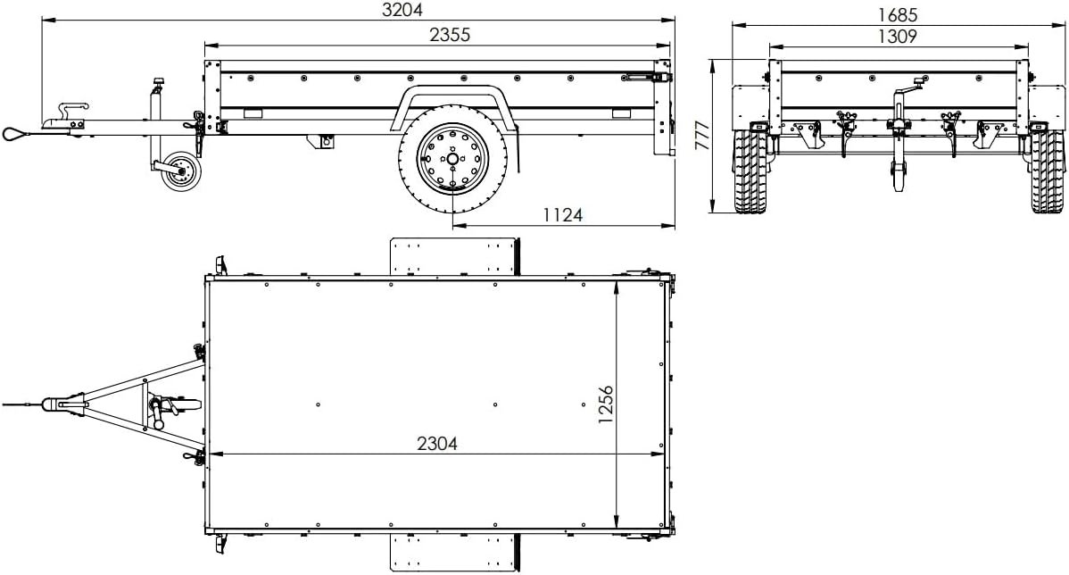 UNITRAILER Garden Trailer 230 KIPP – Anhänger mit Stützrad, 80 cm Hochplane & Hochspriegel, 2304×1256 mm, 750 kg zGG – Bild 5