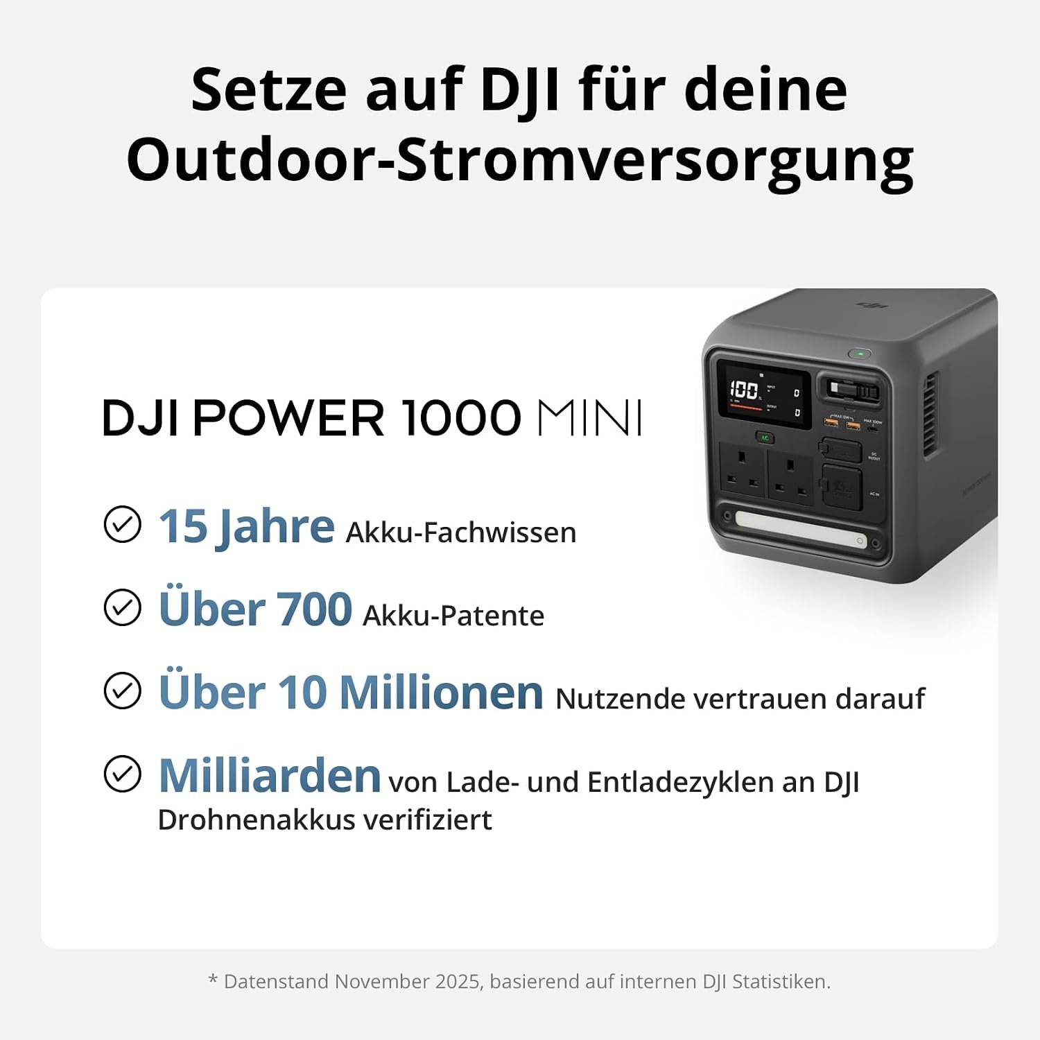 DJI Power 1000 Mini Tragbare Powerstation 1008 Wh, 1000 W, LFP-Akku, Schwarz – Bild 8