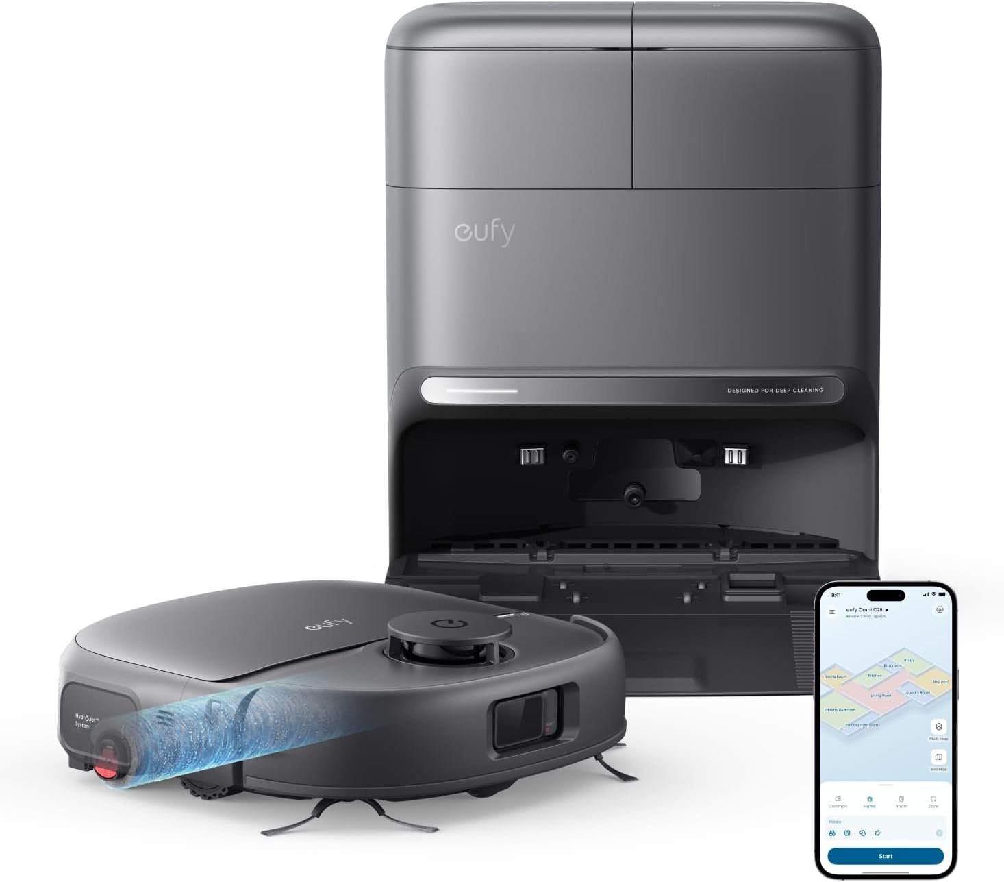 eufy HydroJet C28 Saugroboter mit Wischfunktion – 15.000 Pa, Schwarz