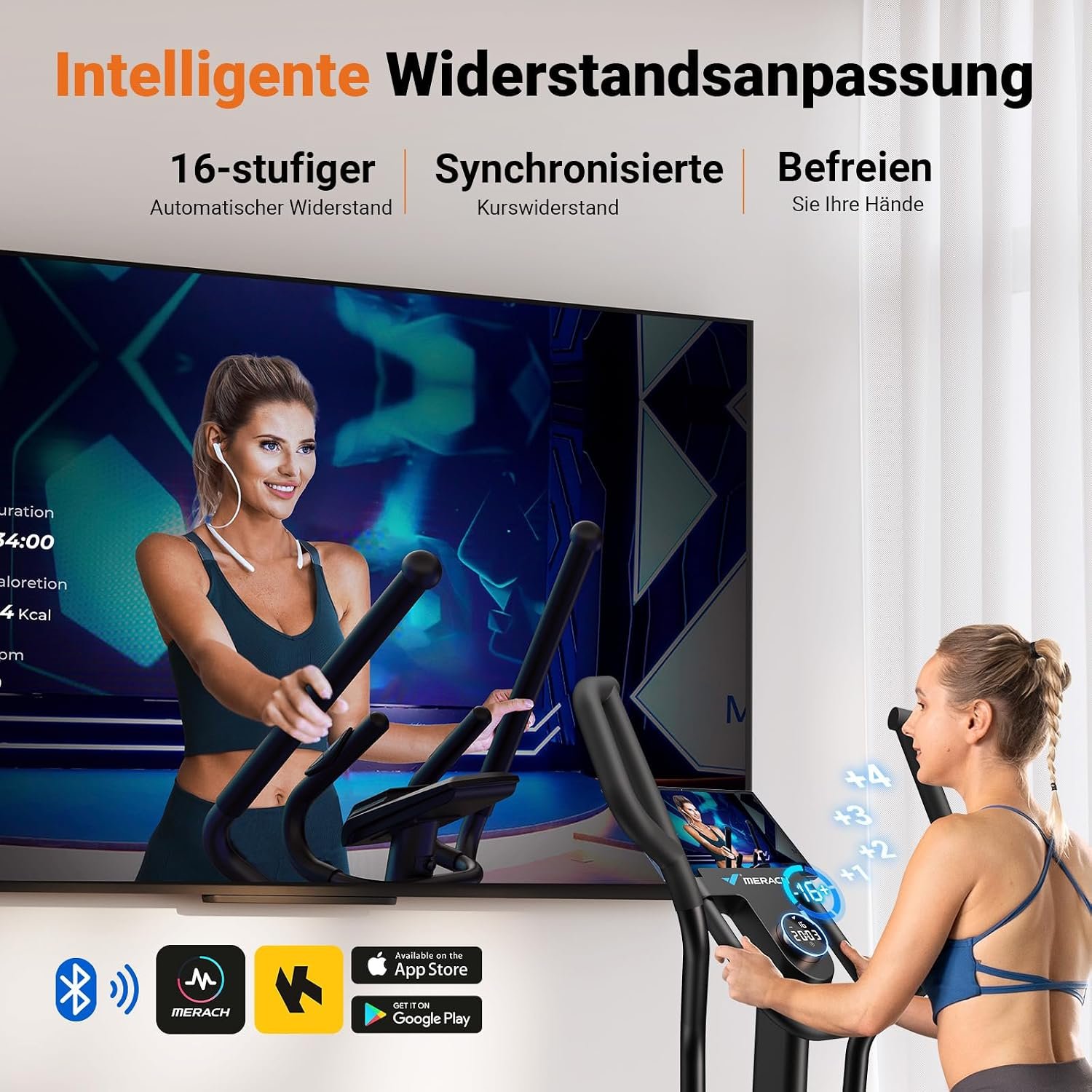MERACH E27B1 Crosstrainer selbstversorgend, 47 cm Schrittlänge, 16 Magnetstufen, bis 180 kg, Schwarz – Bild 4