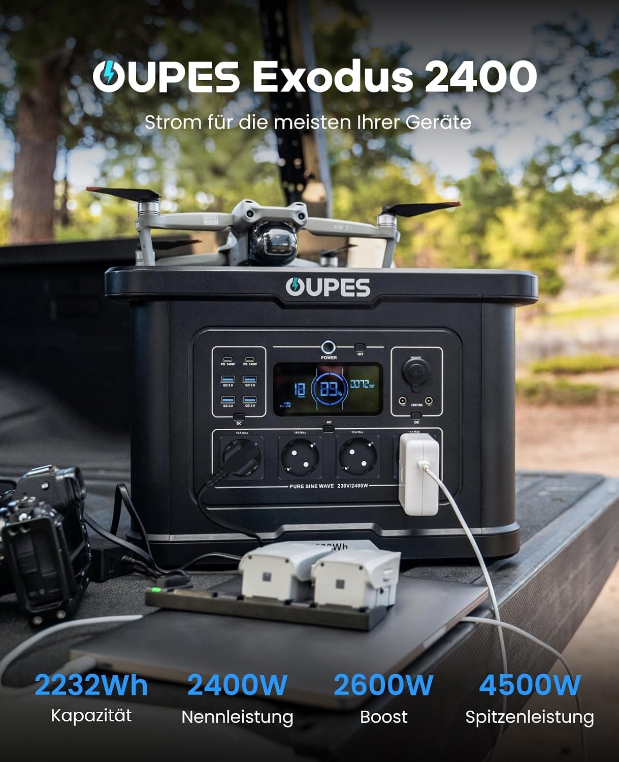 OUPES Exodus 2400 Powerstation 2232 Wh, 2400 W, LiFePO4 Solargenerator mit USV-Funktion – Bild 3