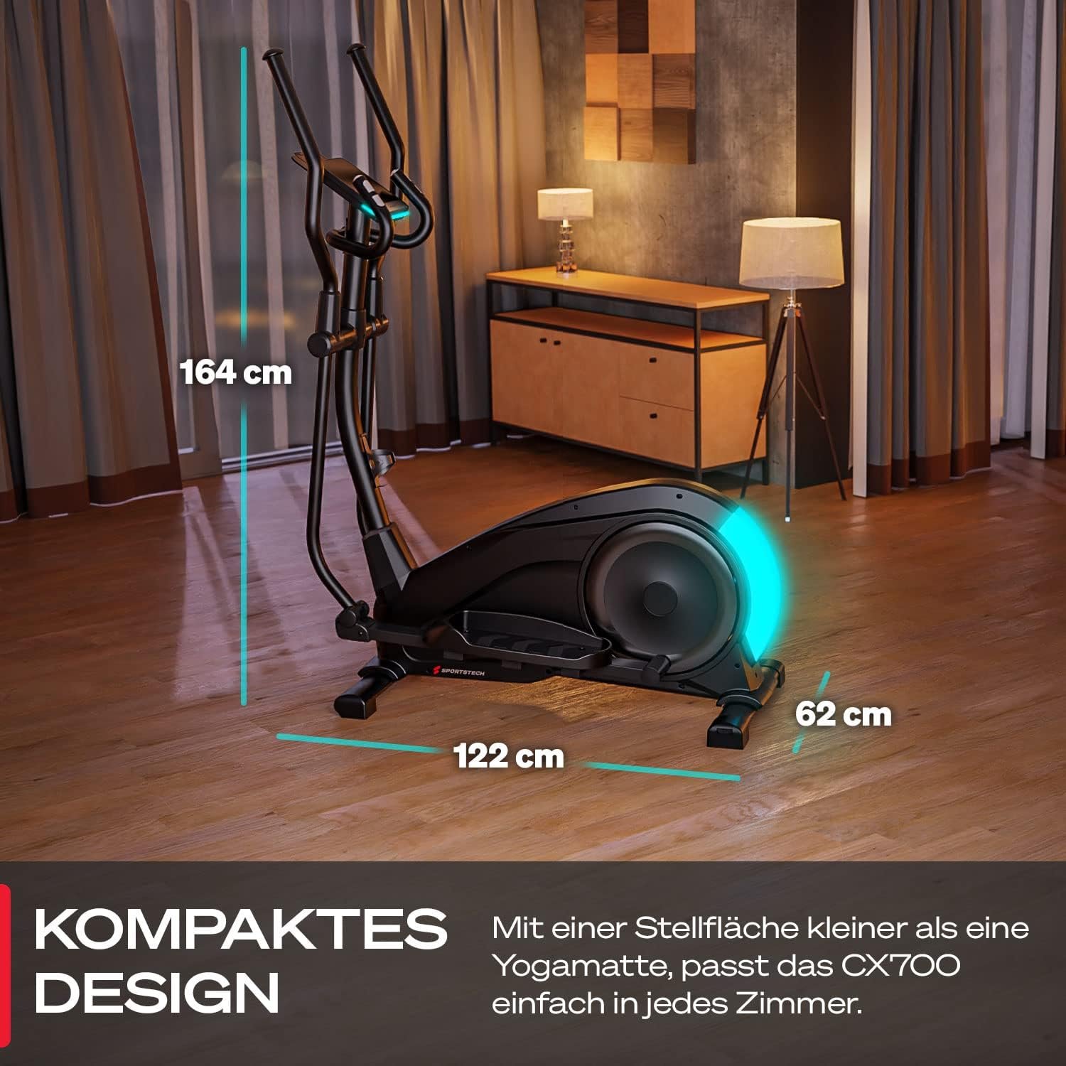 Sportstech CX700 Crosstrainer 24 kg Schwungmasse, 24 Widerstandsstufen, Bluetooth, Schwarz – Bild 9