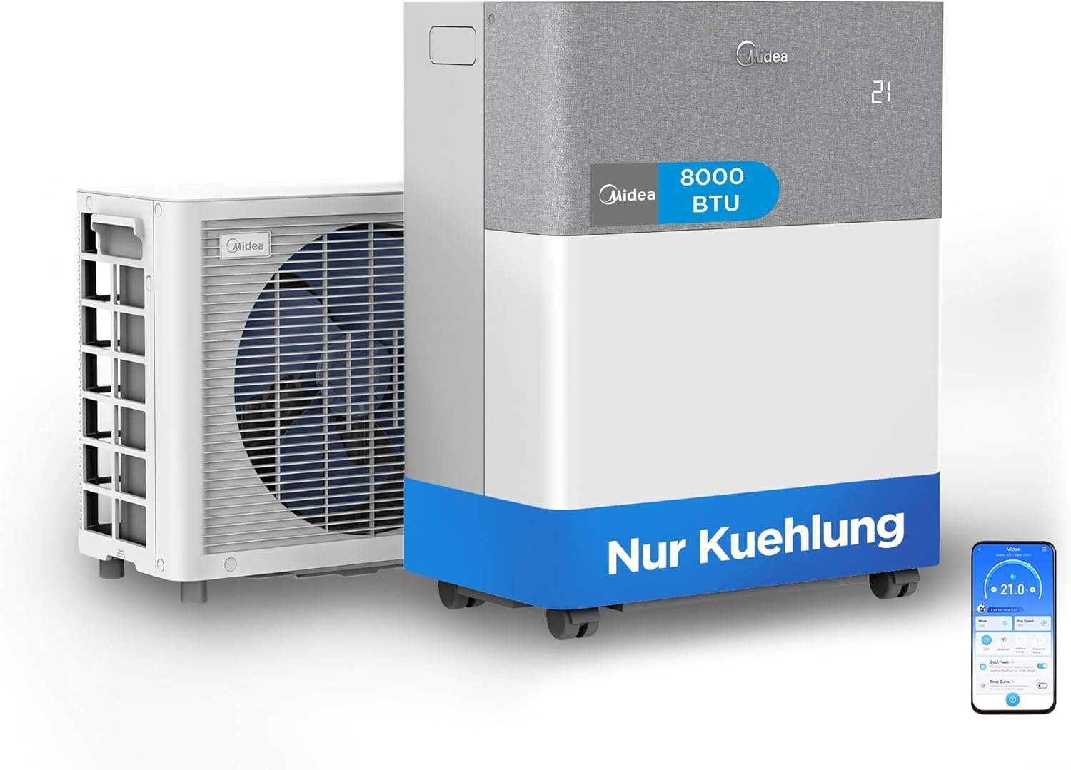 Midea Portasplit Cool Mobile Klimaanlage, nur Kühlung, A++, 8.000 BTU (2,35 kW)