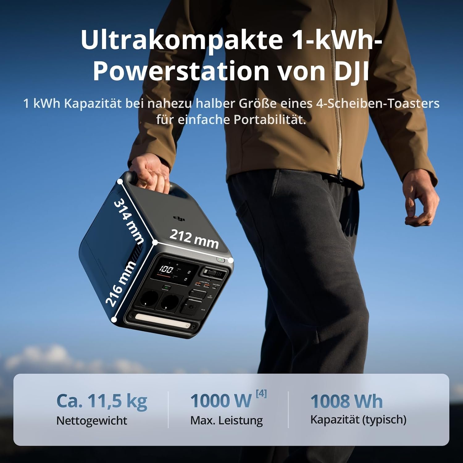 DJI Power 1000 Mini Tragbare Powerstation 1008 Wh, 1000 W, LFP-Akku, Schwarz – Bild 3