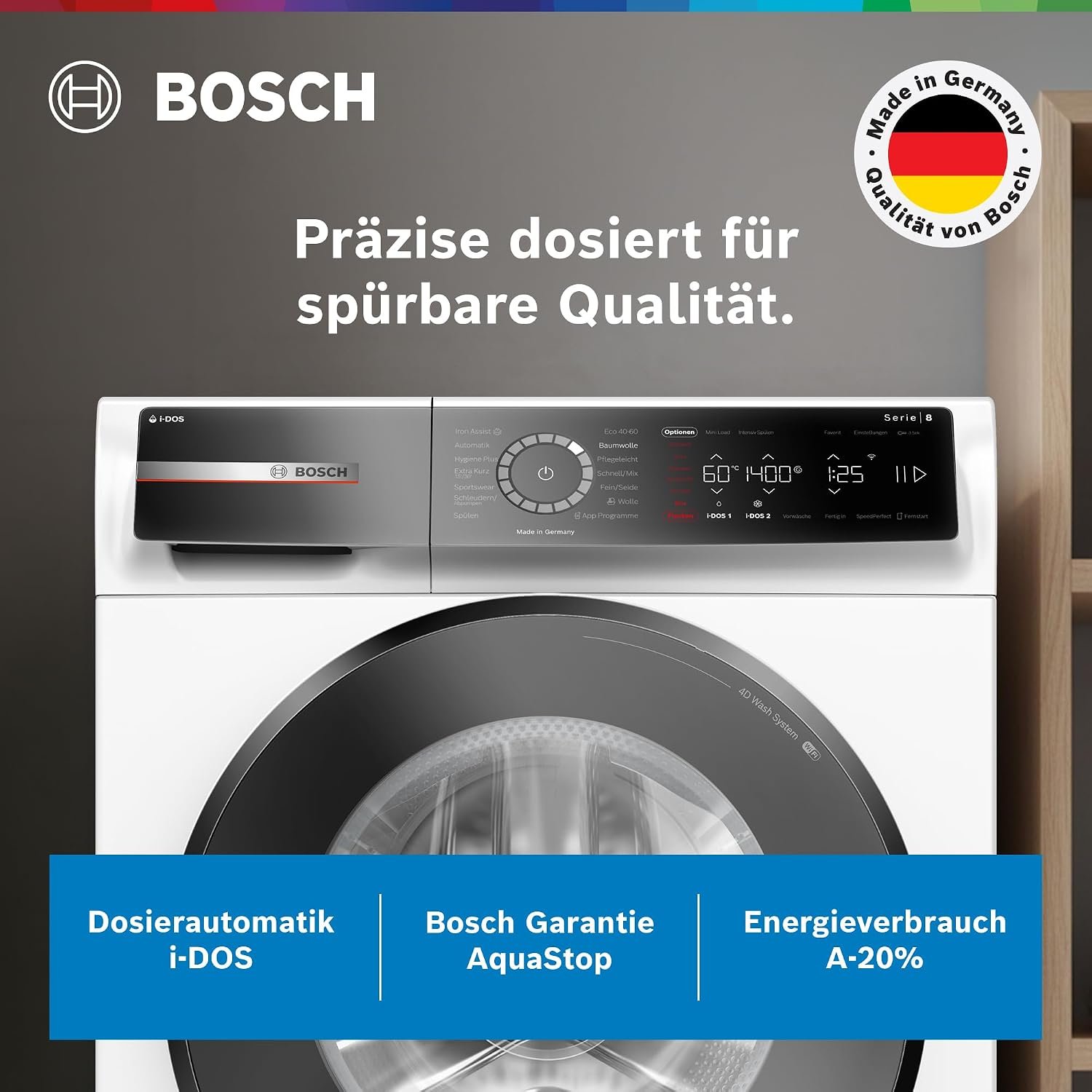 Bosch Serie 8 WGB244A40 Waschmaschine Frontlader 9 kg, 1400 U/min, i-DOS, Home Connect, Weiß – Bild 2