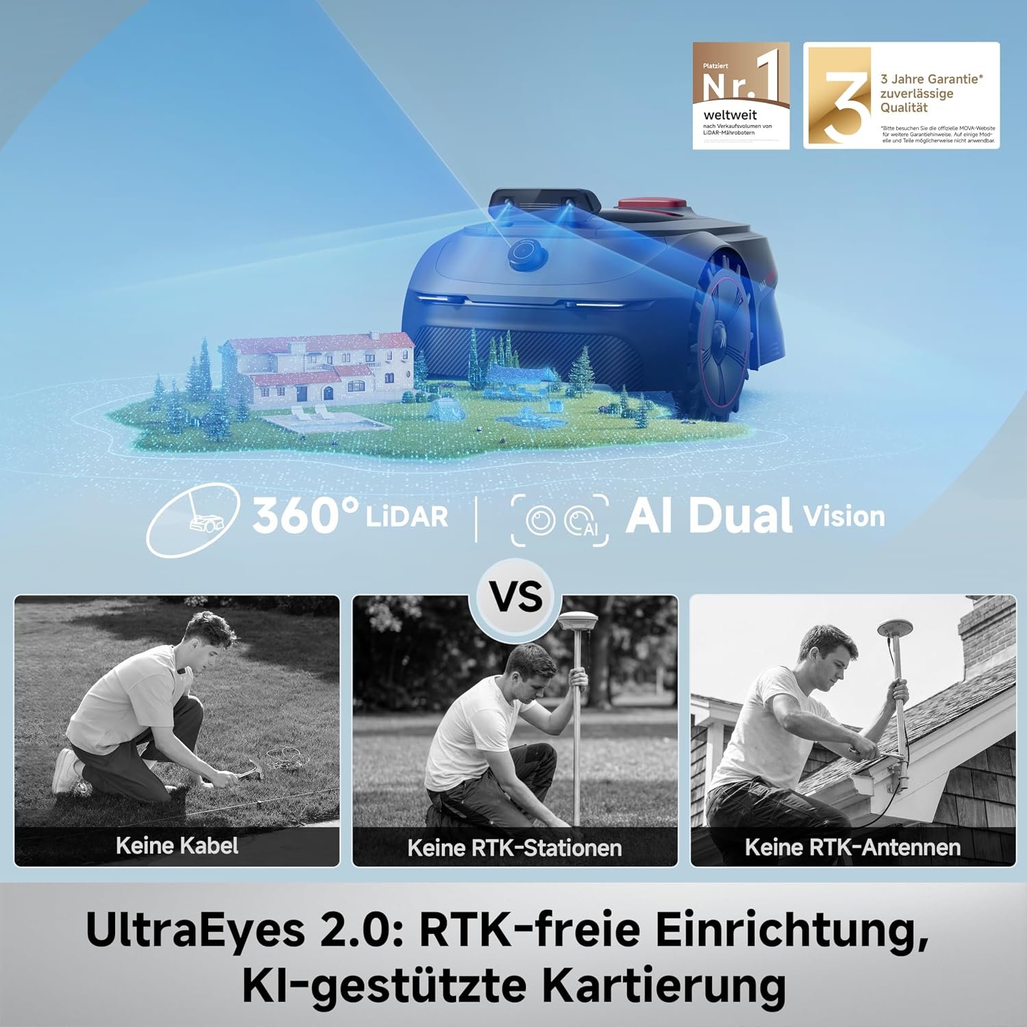 MOVA ViAX 500 Mähroboter ohne Begrenzungskabel – LiDAR & KI-Kamera, bis 600 m² – Bild 3