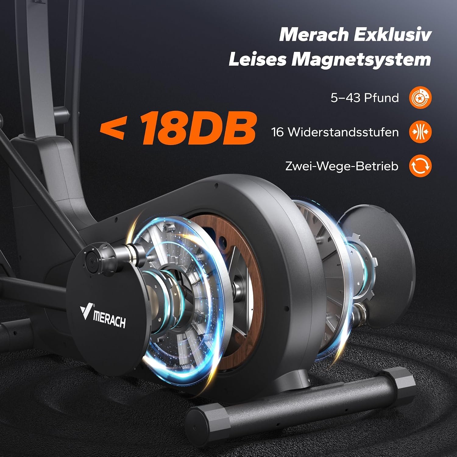 MERACH Crosstrainer selbstversorgend, 42 cm Schrittlänge, 16 Magnetstufen, App, bis 150 kg, Schwarz – Bild 5