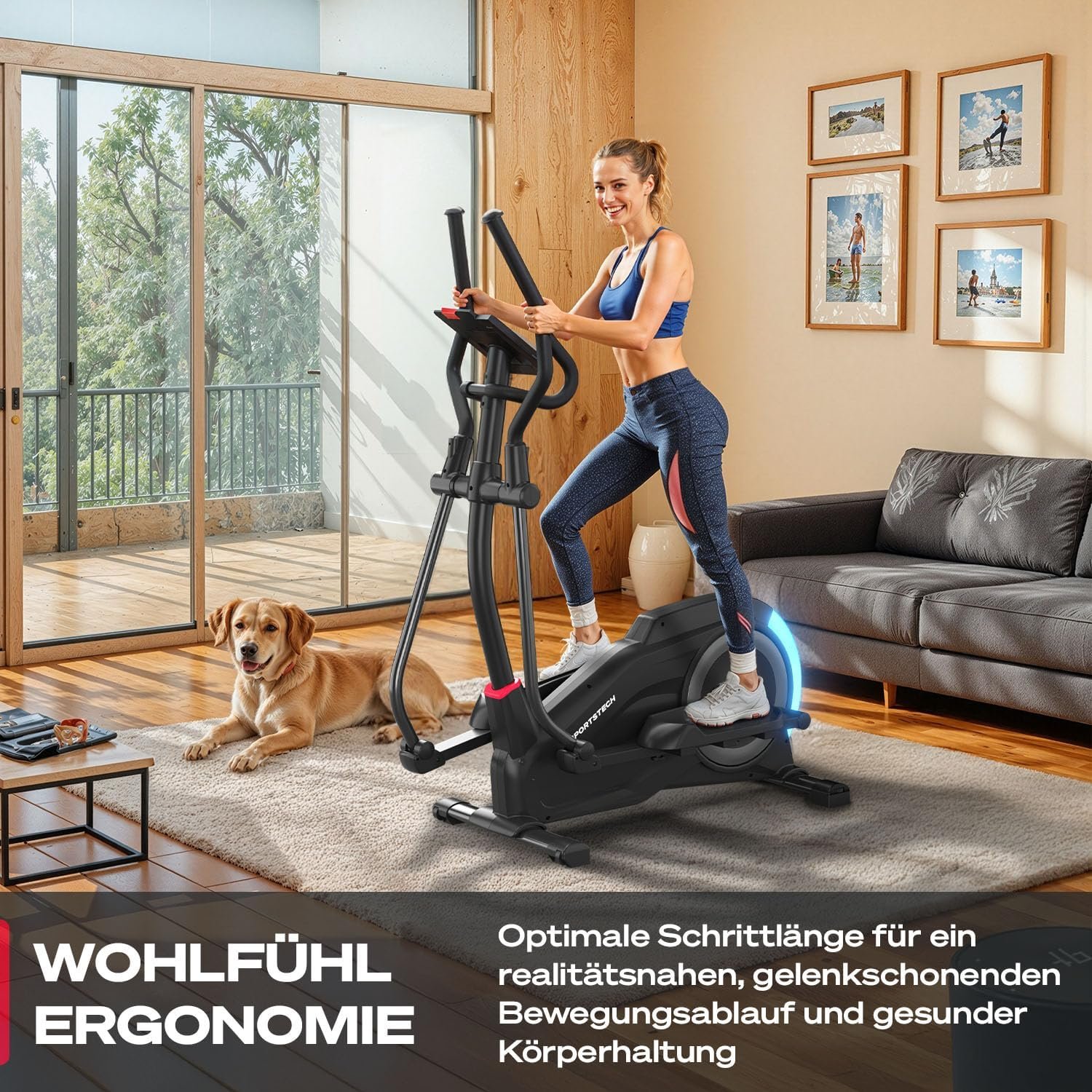 Sportstech CX700 Crosstrainer 24 kg Schwungmasse, 24 Widerstandsstufen, Bluetooth, Schwarz – Bild 2