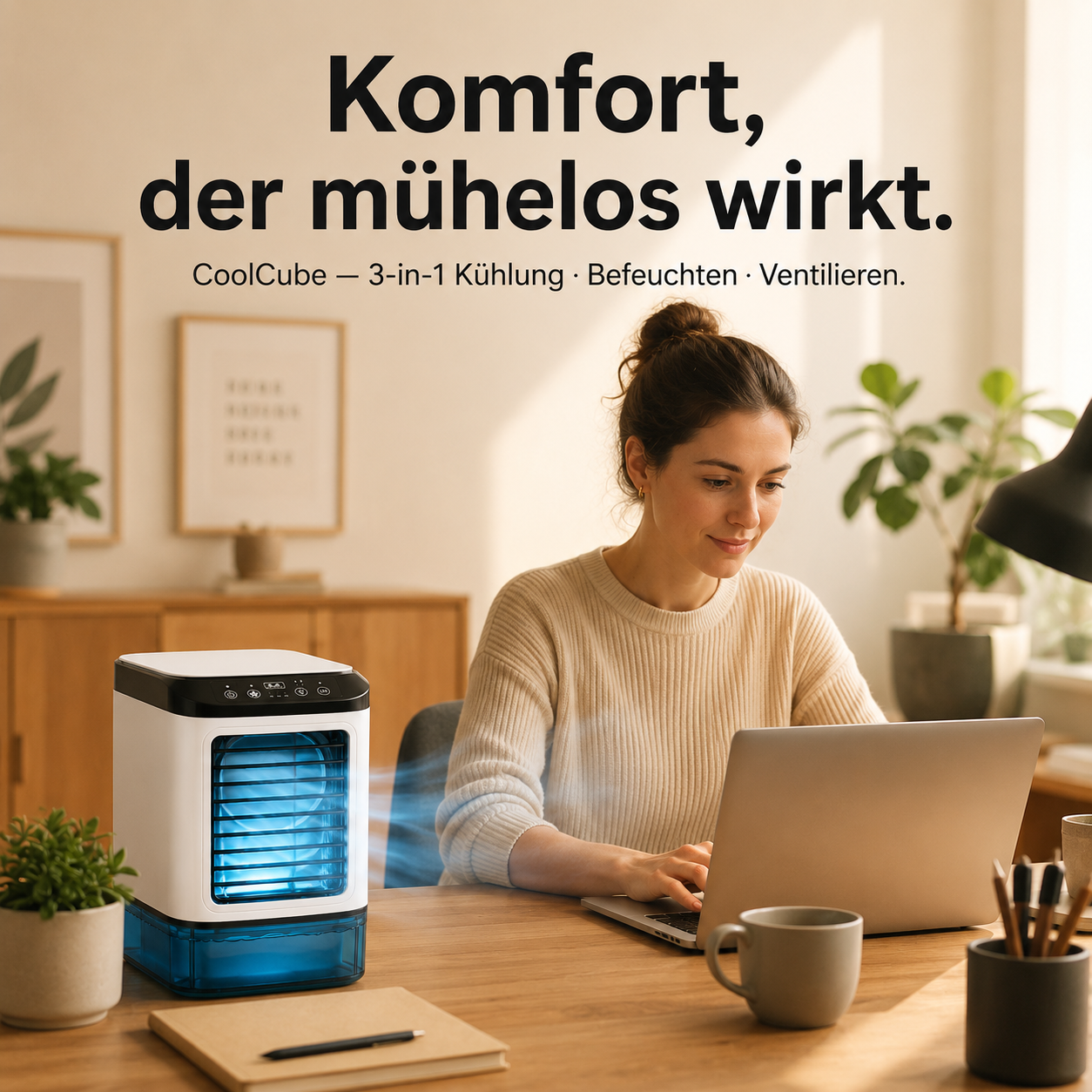 CoolCube Mini-Klimaanlage mit Wasserkühlung, 1200 ml Tank, 3-in-1 Luftkühler USB, leise – Bild 6