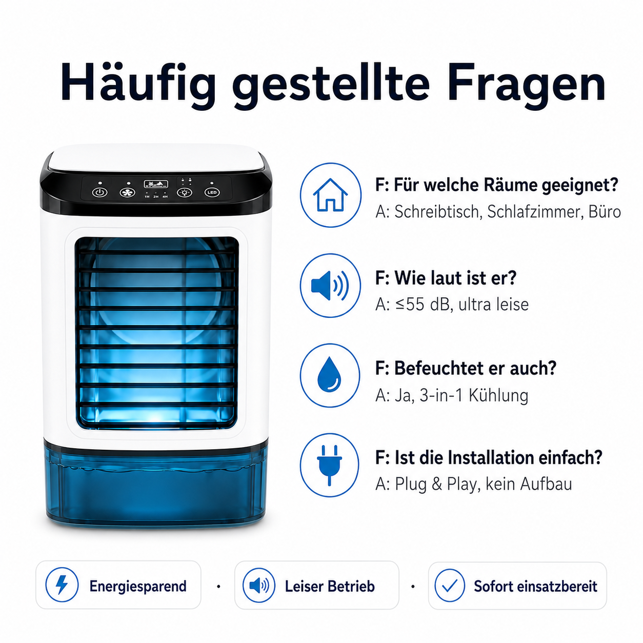 CoolCube Mini-Klimaanlage mit Wasserkühlung, 1200 ml Tank, 3-in-1 Luftkühler USB, leise – Bild 8