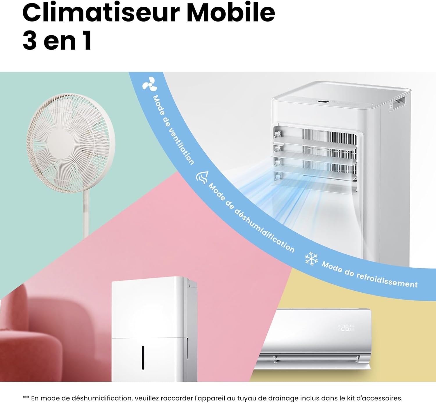 Comfee Breezy Cool 2.6 Mobile Klimaanlage 9000 BTU mit WLAN, App & Alexa, R290, Weiß, bis 33 m² – Bild 2
