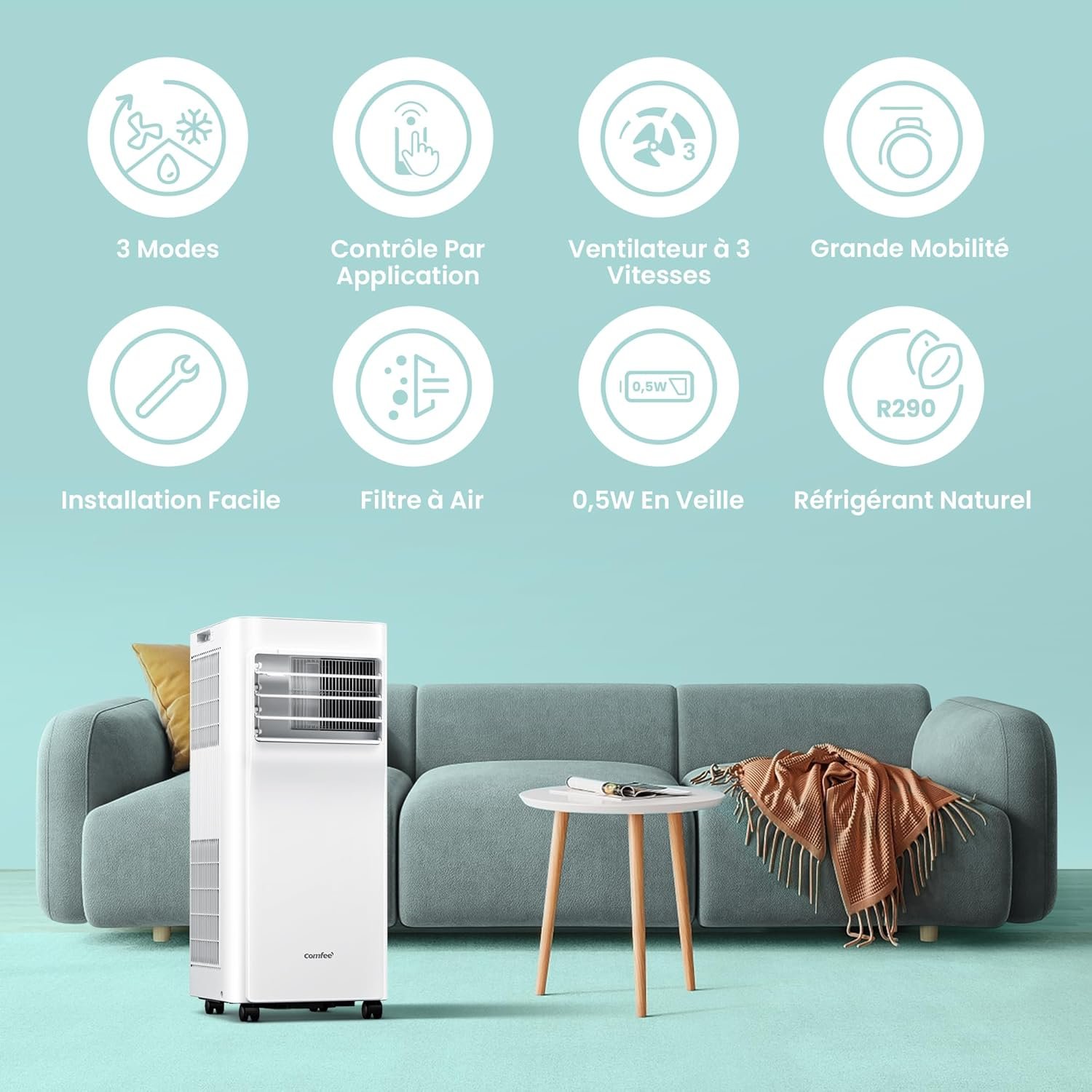 Comfee Breezy Cool 2.6 Mobile Klimaanlage 9000 BTU mit WLAN, App & Alexa, R290, Weiß, bis 33 m² – Bild 4