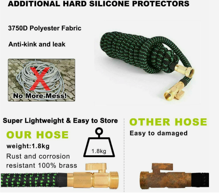 100ft Stronger Expandable Garden Hose Set 4-Layer Latex 10 Spray Nozzles Strong – Bild 4