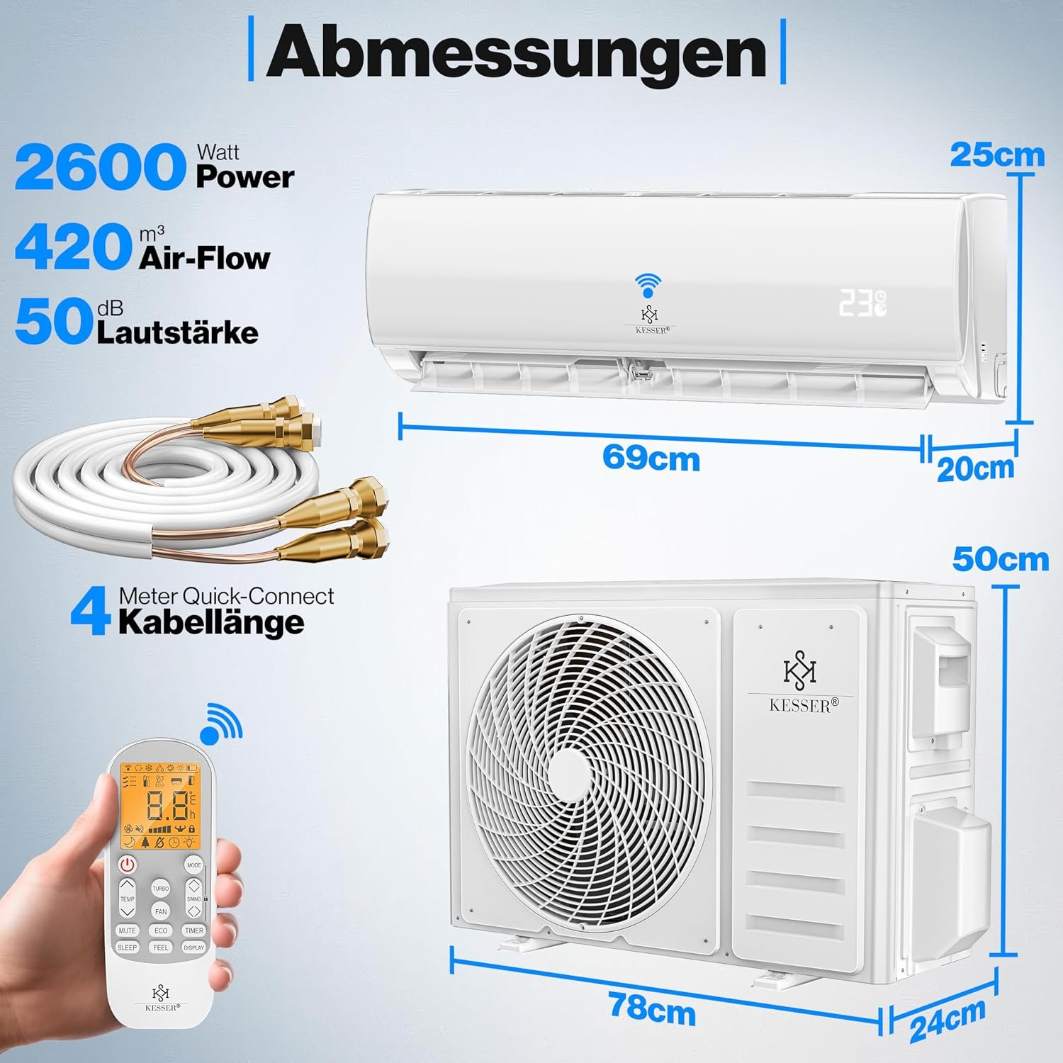 KESSER Split-Klimaanlage Set Quick Connect mit WiFi – Bild 6